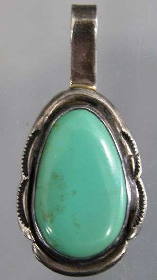 Sterling Silver Native American Turquoise Pendant signed "P".