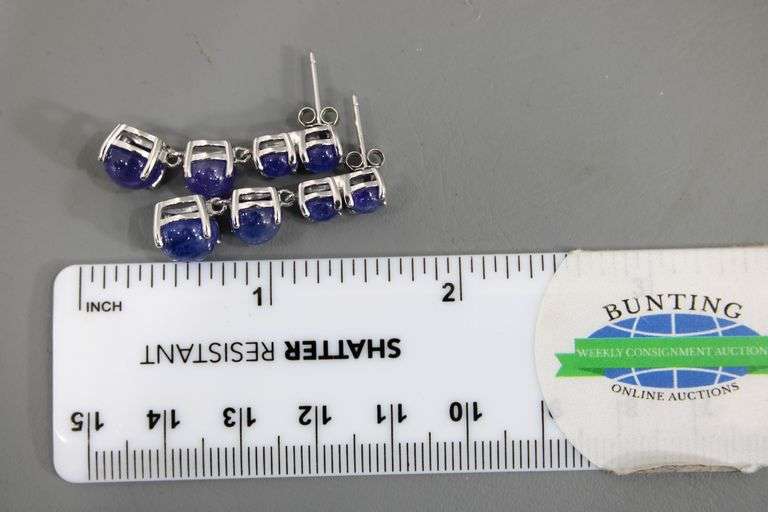 Sapphire (tested) and Sterling Silver Earrings