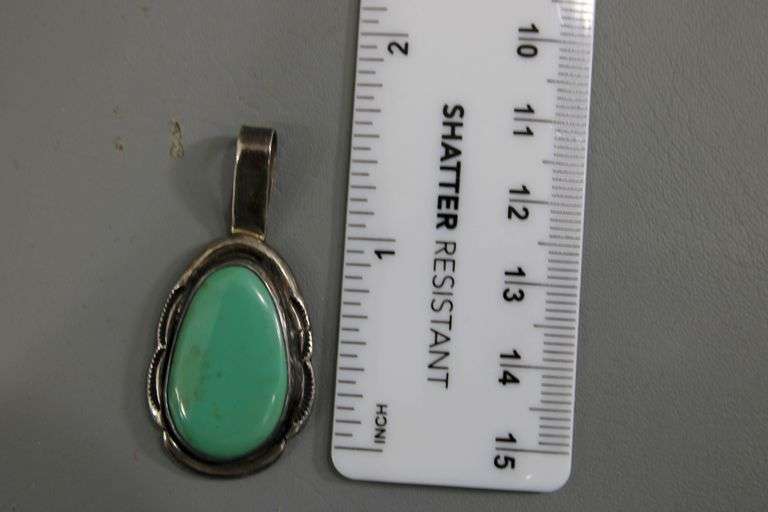 Sterling Silver Native American Turquoise Pendant signed "P".