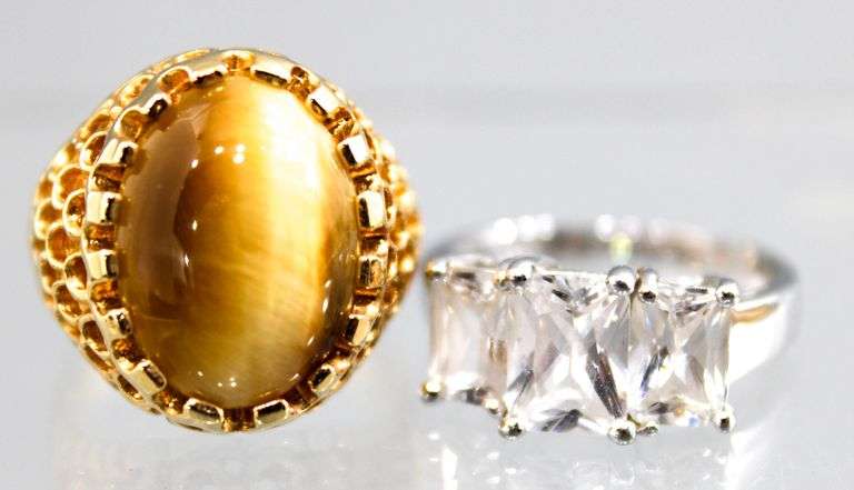14 KTGF Tigers Eye Ring and a Sterling Silver crystal Ring, both size 7.