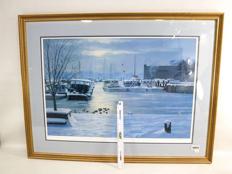 "Annapolis on Ice" by Harriman, print of the Annapolis City Dock in Winter, framed- 27" x 36"