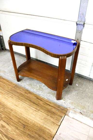 Art Deco Cobalt Blue Mirror Top Coffee and Side Tables.