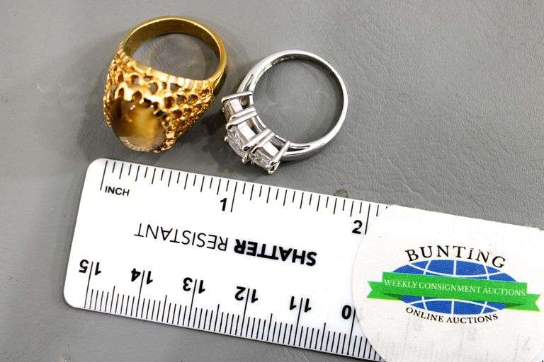 14 KTGF Tigers Eye Ring and a Sterling Silver crystal Ring, both size 7.