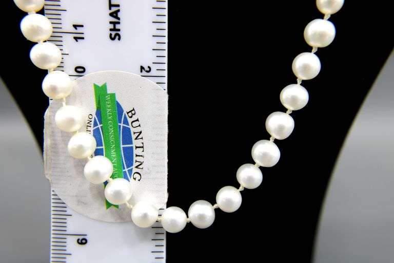 Sterling Silver findings on a knotted genuine Pearl Necklace, 18"