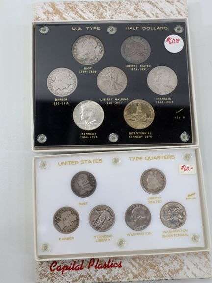 US Type collection sets , Includes Silver quarters , 1834 Draped Bust , 1852 Seated Liberty , 1909 Barber , 1929 Standing liberty + More AND US Half Dollar Type set , 1831 Draped Bust , 1853 Seated Liberty , 1904 Barber ,  1940 Walking Liberty , 1958 Franklin In69 Kennedy and 1976 Bicentennial , 13 coins in all