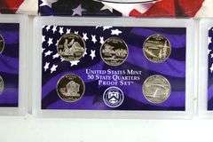 US Statehood Quarter proof sets , 2003 Gold edition x5 , 2005 San Francisco mint , x5 and 2008 Platinum Edition , x5 , 15 sets in total
