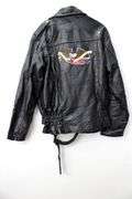 God Bless America Eagle Patch Leather Riding Motorcycle Jacket.  Size Large