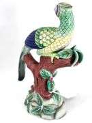 Hand Painted Vintage Chinese Porcelain Parrot / Phoenix / Peacock Bird Figurines.  Pair -