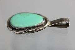 Sterling Silver Native American Turquoise Pendant signed "P".