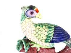 Hand Painted Vintage Chinese Porcelain Parrot / Phoenix / Peacock Bird Figurines.  Pair -