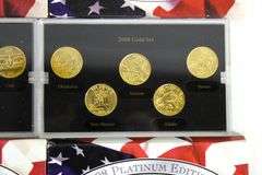 US Statehood Quarter proof sets , 2003 Gold edition x5 , 2005 San Francisco mint , x5 and 2008 Platinum Edition , x5 , 15 sets in total