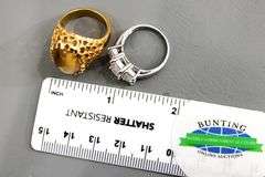 14 KTGF Tigers Eye Ring and a Sterling Silver crystal Ring, both size 7.