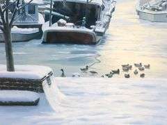 "Annapolis on Ice" by Harriman, print of the Annapolis City Dock in Winter, framed- 27" x 36"