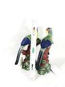 Hand Painted Vintage Chinese Porcelain Parrot / Phoenix / Peacock Bird Figurines.  Pair -