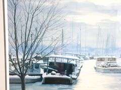 "Annapolis on Ice" by Harriman, print of the Annapolis City Dock in Winter, framed- 27" x 36"