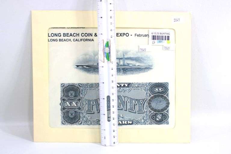 2005 Lobex Intaglio , Vintage engraving plated used for the 2005 long beach coin expo , USS California and $20 treasurey note