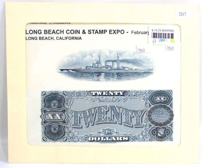 2005 Lobex Intaglio , Vintage engraving plated used for the 2005 long beach coin expo , USS California and $20 treasurey note