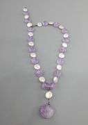 Genuine coin Pearl and Amethyst Necklace with Sterling Silver findings, 16"