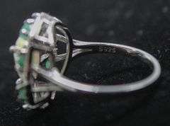 Emerald (tested), Opal, and Sterling Silver Ring  , size 8.