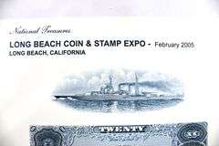 2005 Lobex Intaglio , Vintage engraving plated used for the 2005 long beach coin expo , USS California and $20 treasurey note