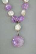 Genuine coin Pearl and Amethyst Necklace with Sterling Silver findings, 16"
