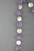 Genuine coin Pearl and Amethyst Necklace with Sterling Silver findings, 16"