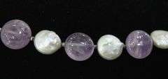 Genuine coin Pearl and Amethyst Necklace with Sterling Silver findings, 16"