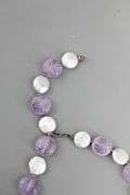 Genuine coin Pearl and Amethyst Necklace with Sterling Silver findings, 16"