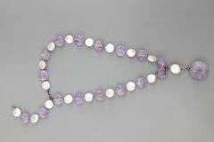 Genuine coin Pearl and Amethyst Necklace with Sterling Silver findings, 16"