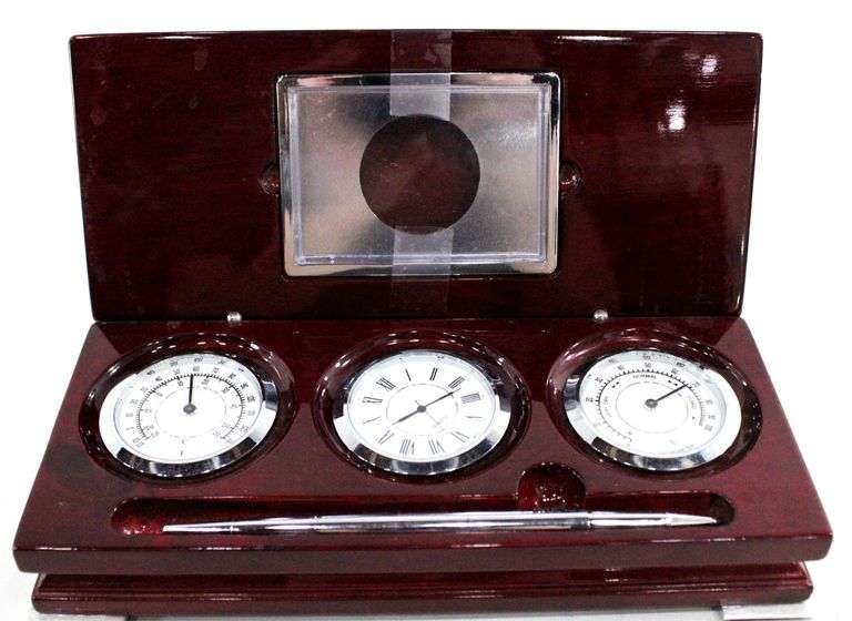 Weather Station Three-Gauge Wooden Case Desk Set