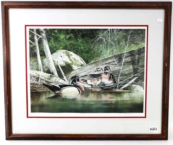 Alex Young "Wood Ducks" signed limited edition print 133/ 375, framed 23" x 28"