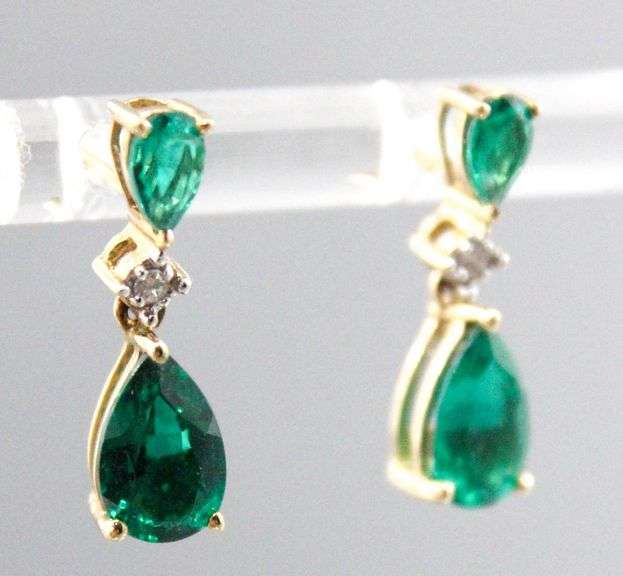10KT Gold, Diamond, and Emerald (both tested) Earrings.