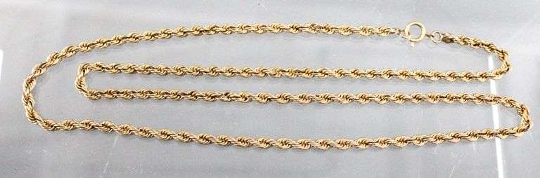 14 KT Gold rope Necklace, 22".     (8.38 gm)