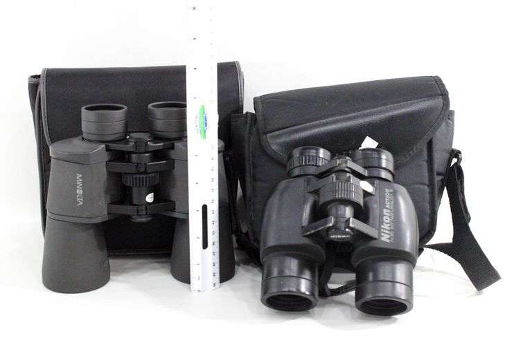 Binoculars with Case by Minolta and Nikon - Two Pair