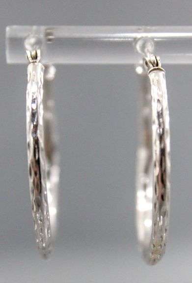 Diamond (tested) and Sterling Silver Hoop Earrings.