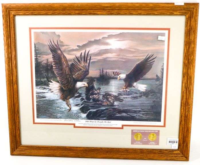 "1988 What So Proudly We Hail" by Don Marco (American b. 1920s) Double Eagle Signature Series Investors Edition Lithograph by Wildlife Litho Marking Minneapolis Minnesota with American Eagle Gold Bullion 1988 Coin Depictions - 21 x 25