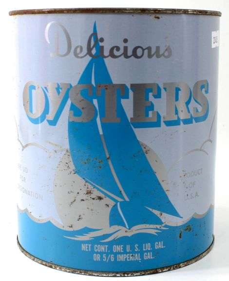Vintage One Gallon "Delicious Oysters" Tin