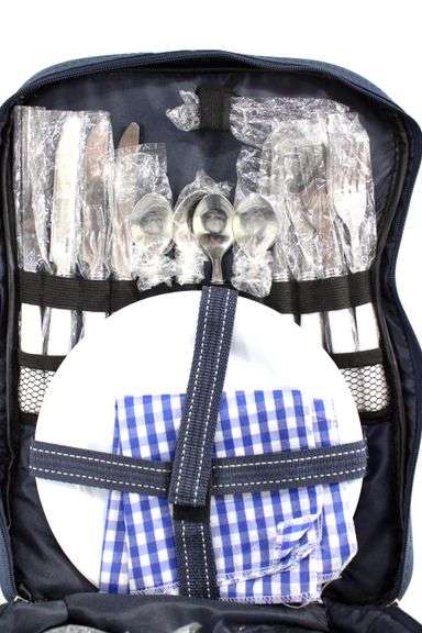Picnic at Ascot Backpack Picnic Cooler, Bottle Pocket, and Plates & Stainless Utensils - Consignor contributes is "New / Never Used"
