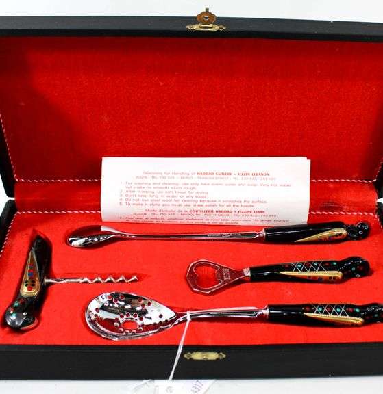 HADDAD Cutlery  - Jezzine Lebanon Stainless Steel Bar Set in a Case with Red Interior and Care Instruction Leaflet.