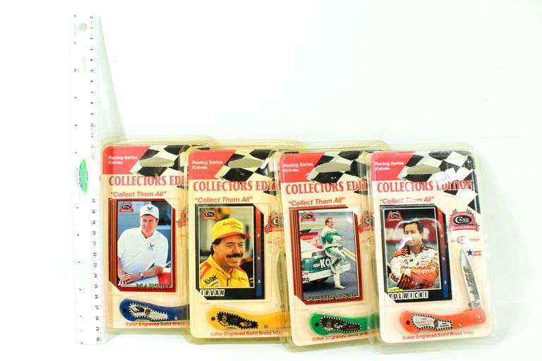Case Collectibles Racing Series Color Engraved Solid Brass Inlay Knives in Original Packages