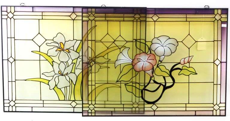 Stained Glass Floral Window Art - Two - 18 x 24 each