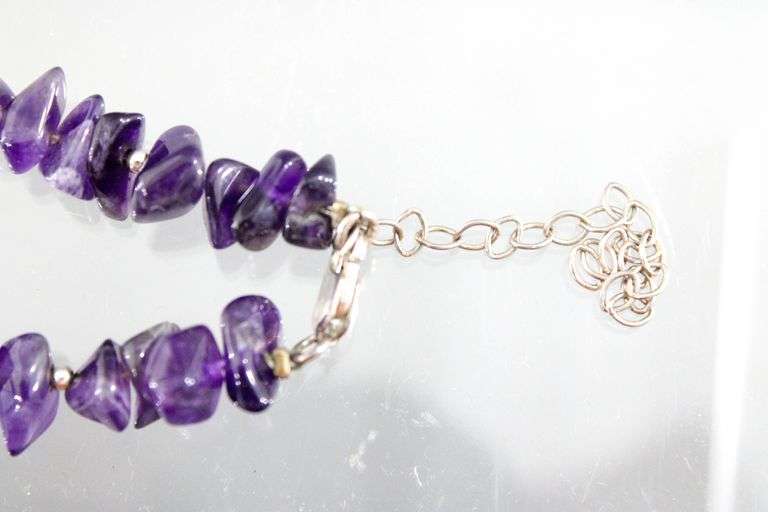 Rough cut Amethyst (tested) and  Sterling Silver Necklace, adjustable.