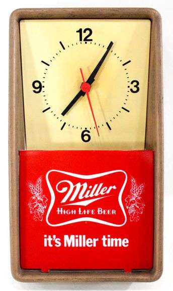 Miller High Life Beer "It's Miller Time" Advertising Bar / Wall Clock.  14x8