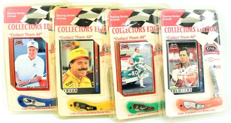 Case Collectibles Racing Series Color Engraved Solid Brass Inlay Knives in Original Packages