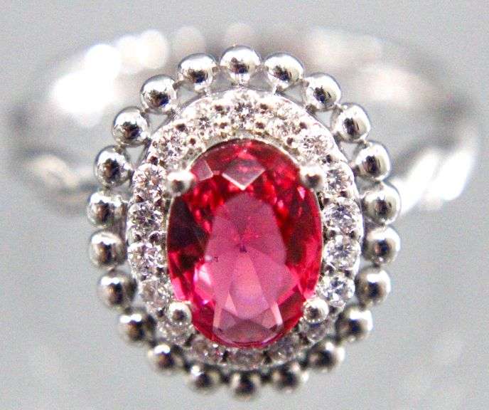Sterling Silver 1.50 ct lab grown Ruby and Diamond Ring, size 7, see appraisal.