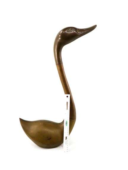 Vintage Brass Bronze Goose Figurine Statuette - 26 x 13 x 7