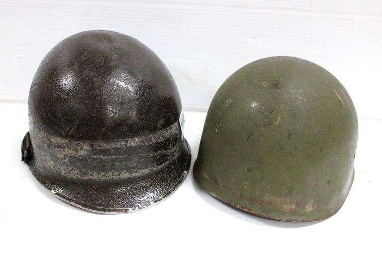 Antique World War II / Korean War Eras Steel Metal Military Combat Helmets - Believed to be