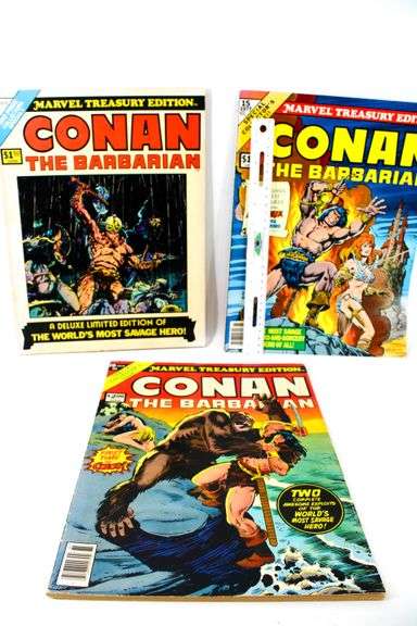 Vintage 1970s Marvel Treasury Edition "Conan the Barbarian" Comics - Three