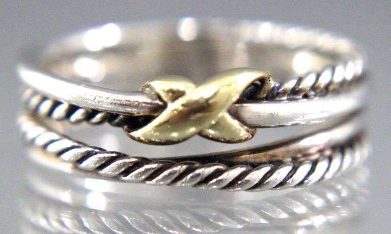 David Yurman Sterling Silver Ring with 18 KT Gold trim, size 7.