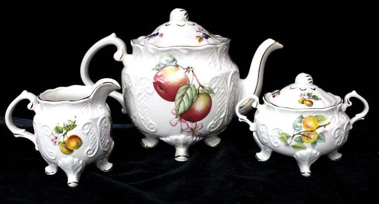 Crown Dorset Staffordshire England Fine Ceramic Teapot, Cream and Covered Sugar